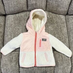Eddie Bauer Color Block Light Pink and Cream Zip Up Plush Jacket